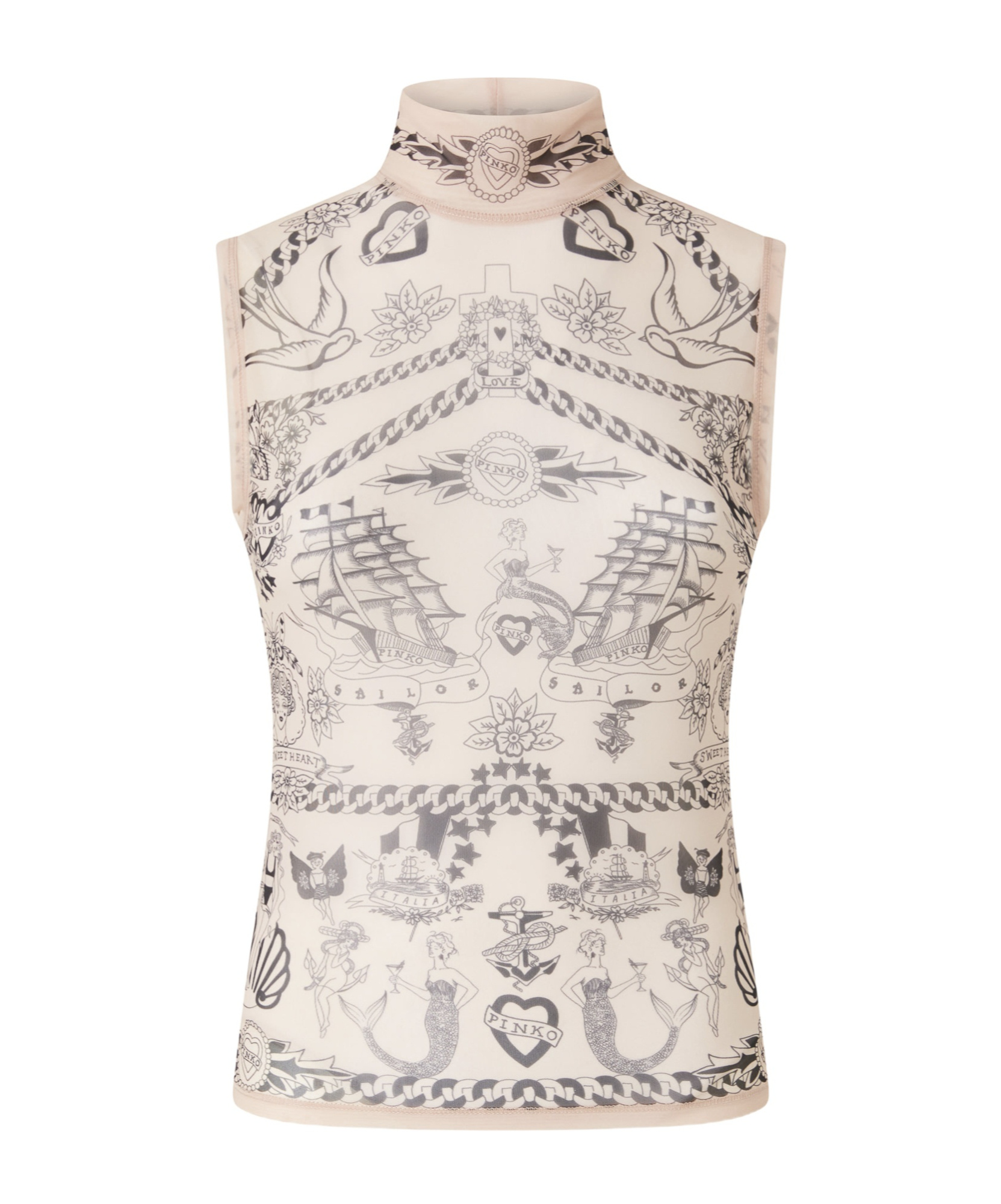 Pinko Printed High-neck Top In Pink