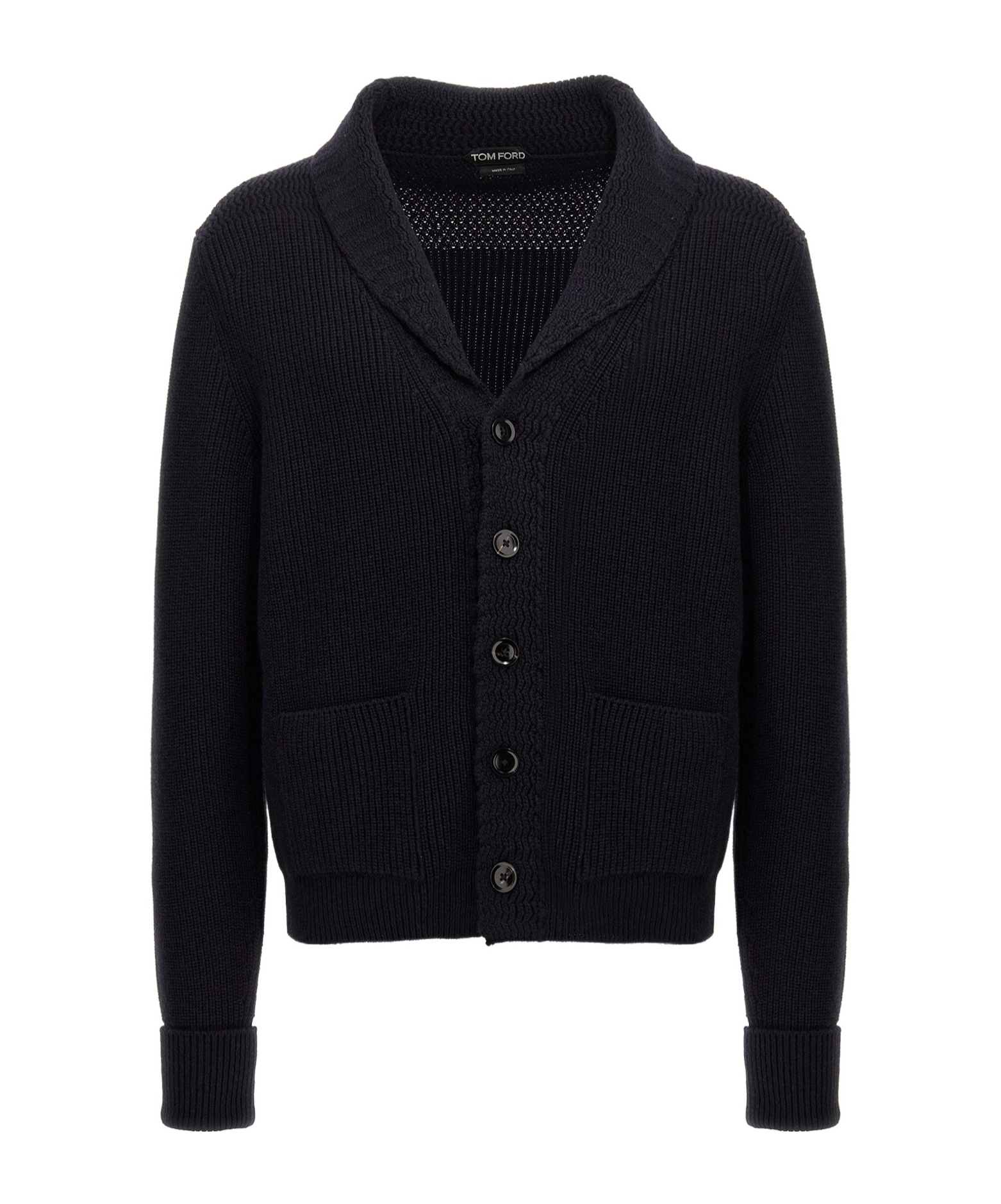 Tom Ford Cashmere Knit Sweater With Buffalo Horn Buttons And Shawl Collar In Black