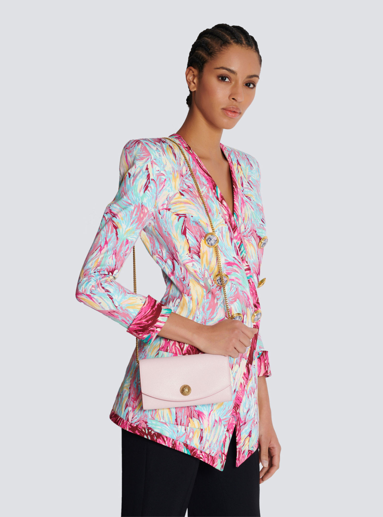 Balmain Emblème Leather Clutch Bag In Pink