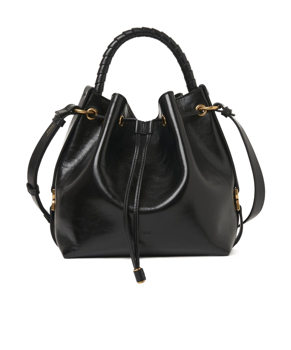 Chloé Marcie Bucket Bag In Shiny Calfskin In Black