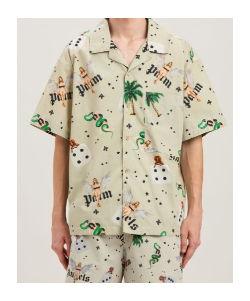 Palm Angels Pin Up Bowling Shirt In Nude