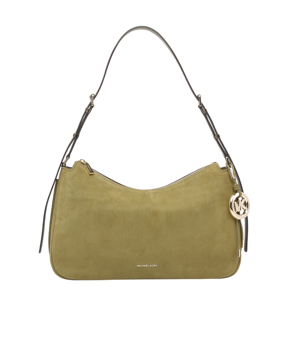 Michael Kors Logo Charm Curved Shoulder Bag In Green