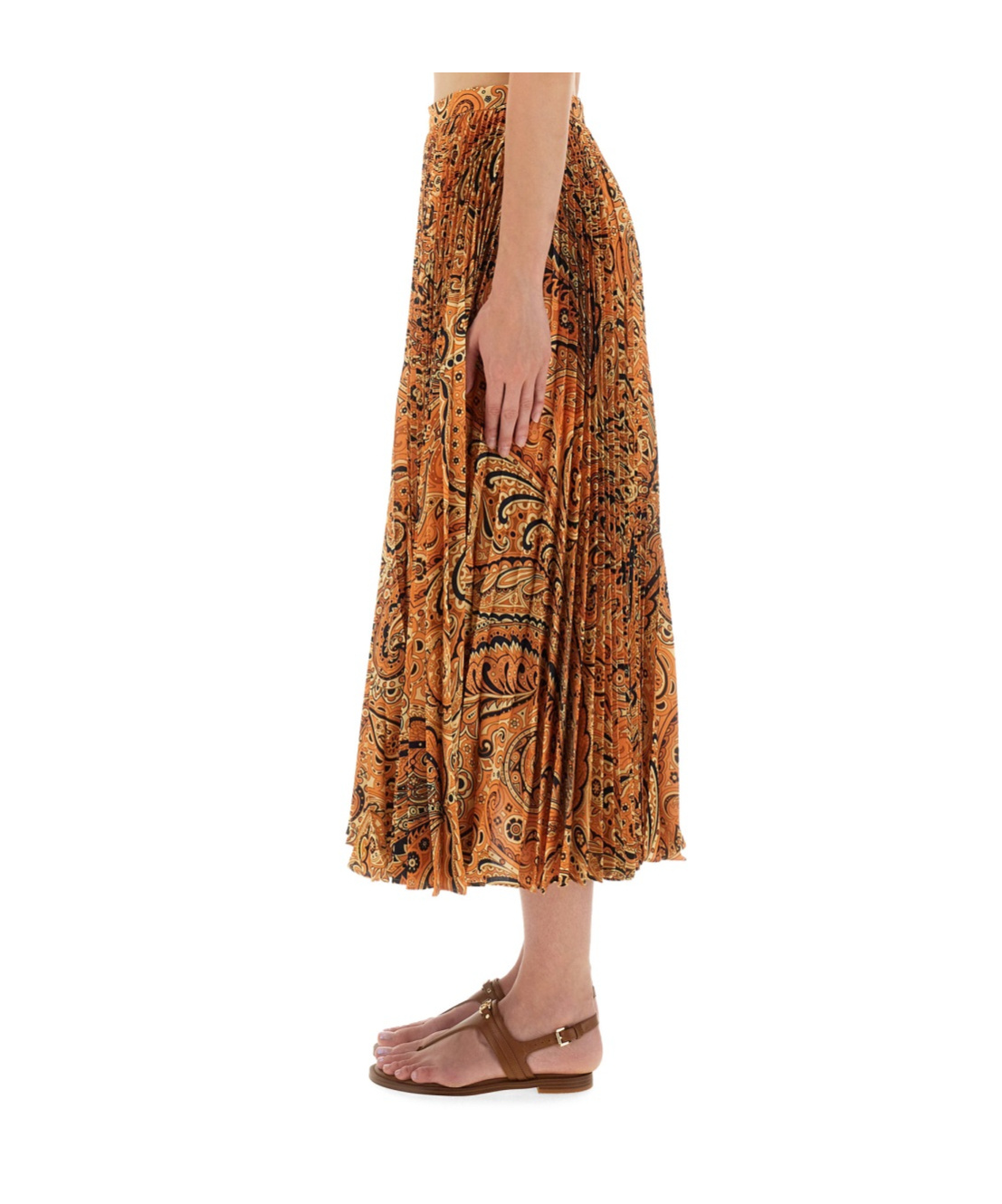 Etro Midi Paisley-print Pleated Skirt In Brown