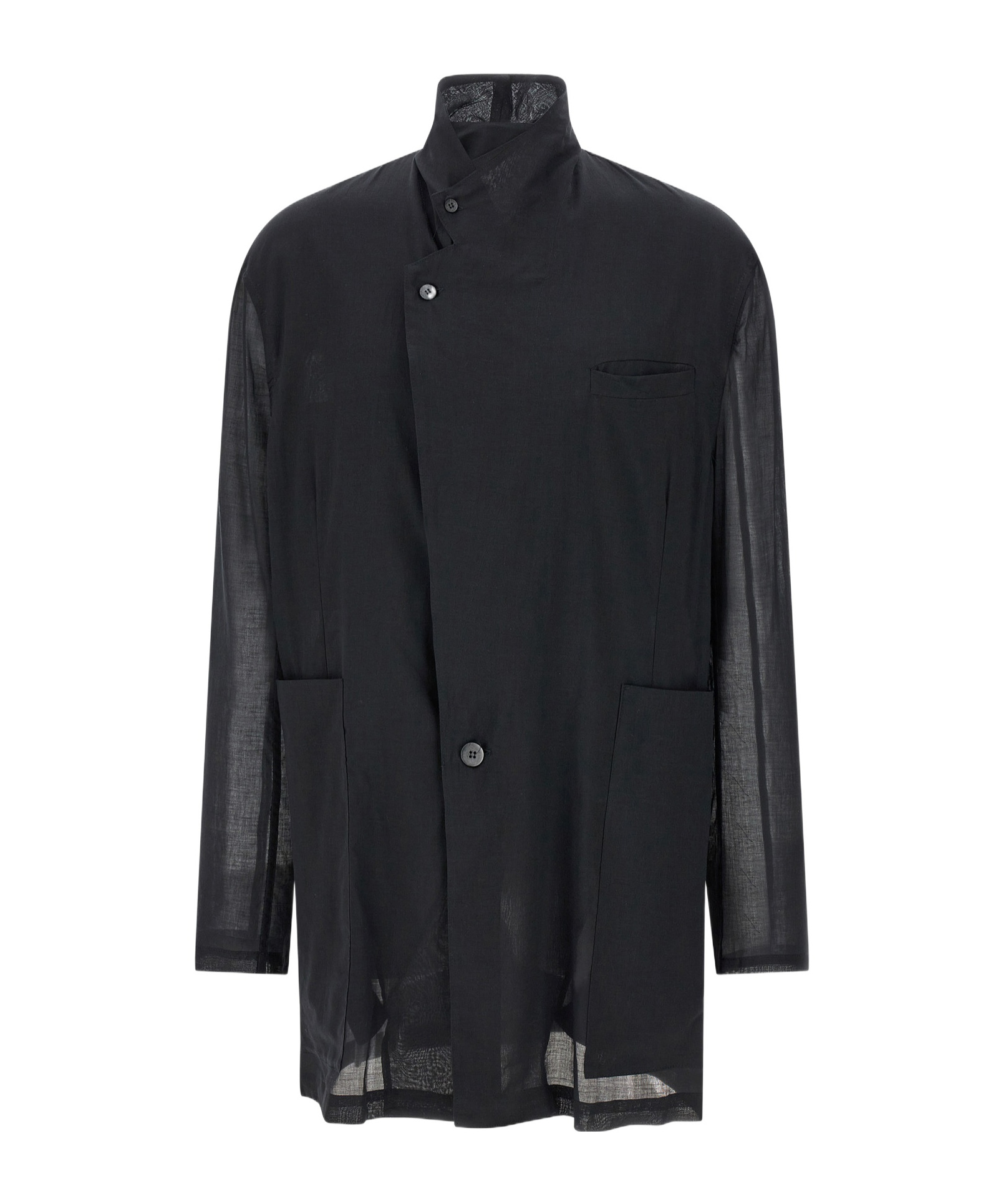 Magliano Sheer Fabric High Collar Front Pockets Jacket In Black