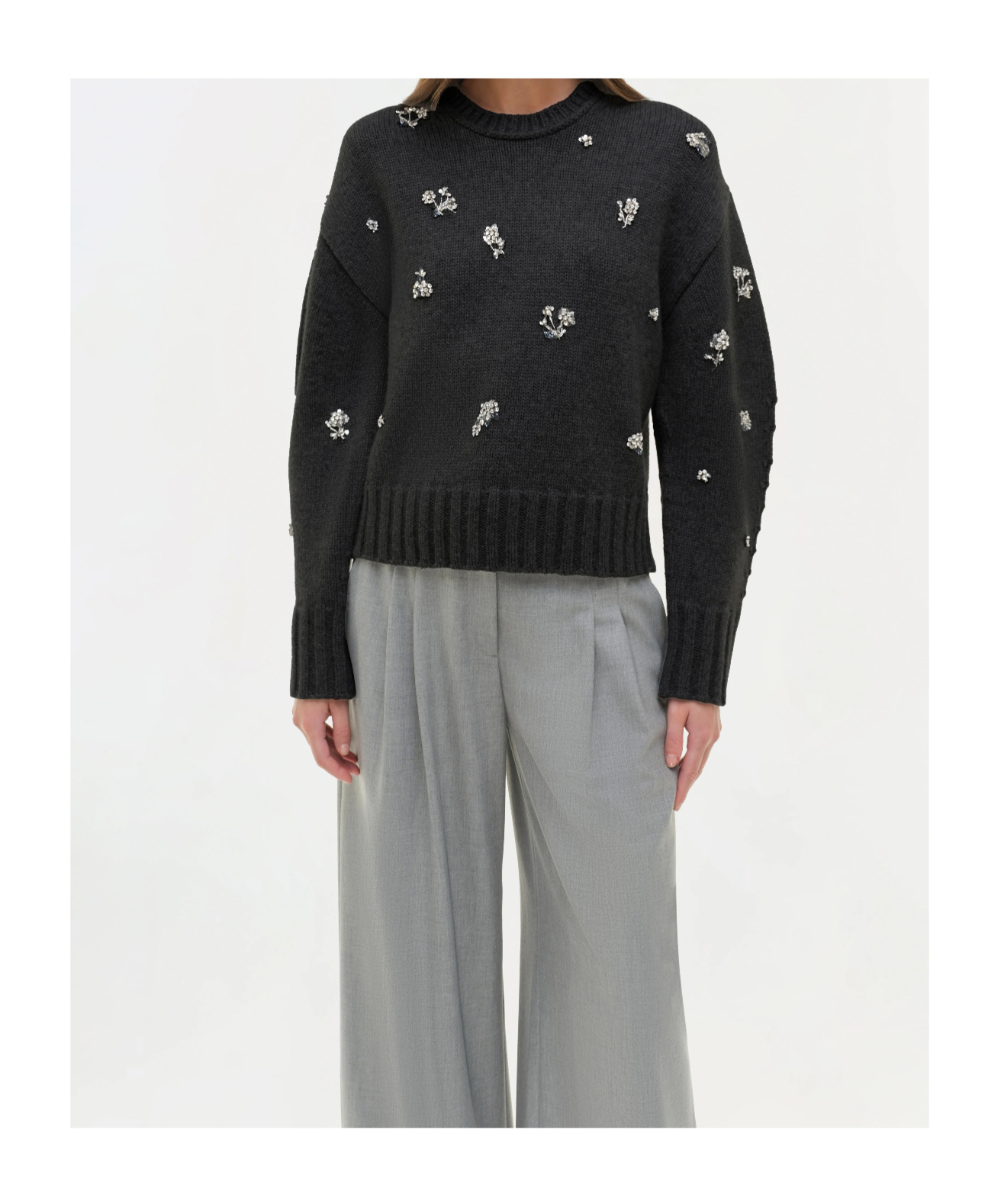 Simkhai Crew Neck Long Sleeve Sweater In Black