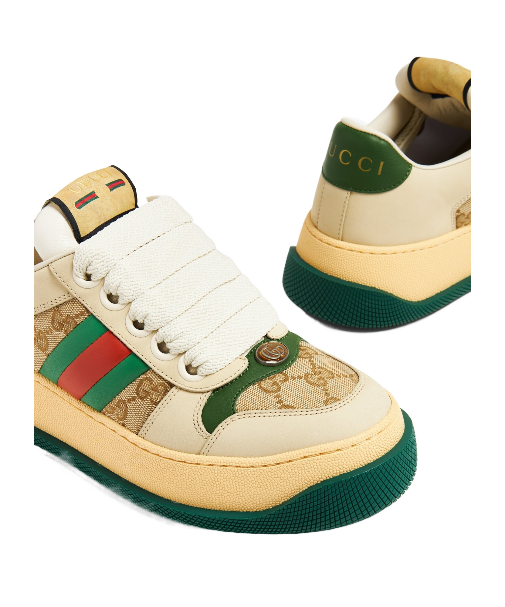 Gucci Screener Embellished Canvas-trimmed Distressed Leather Sneakers In Nude