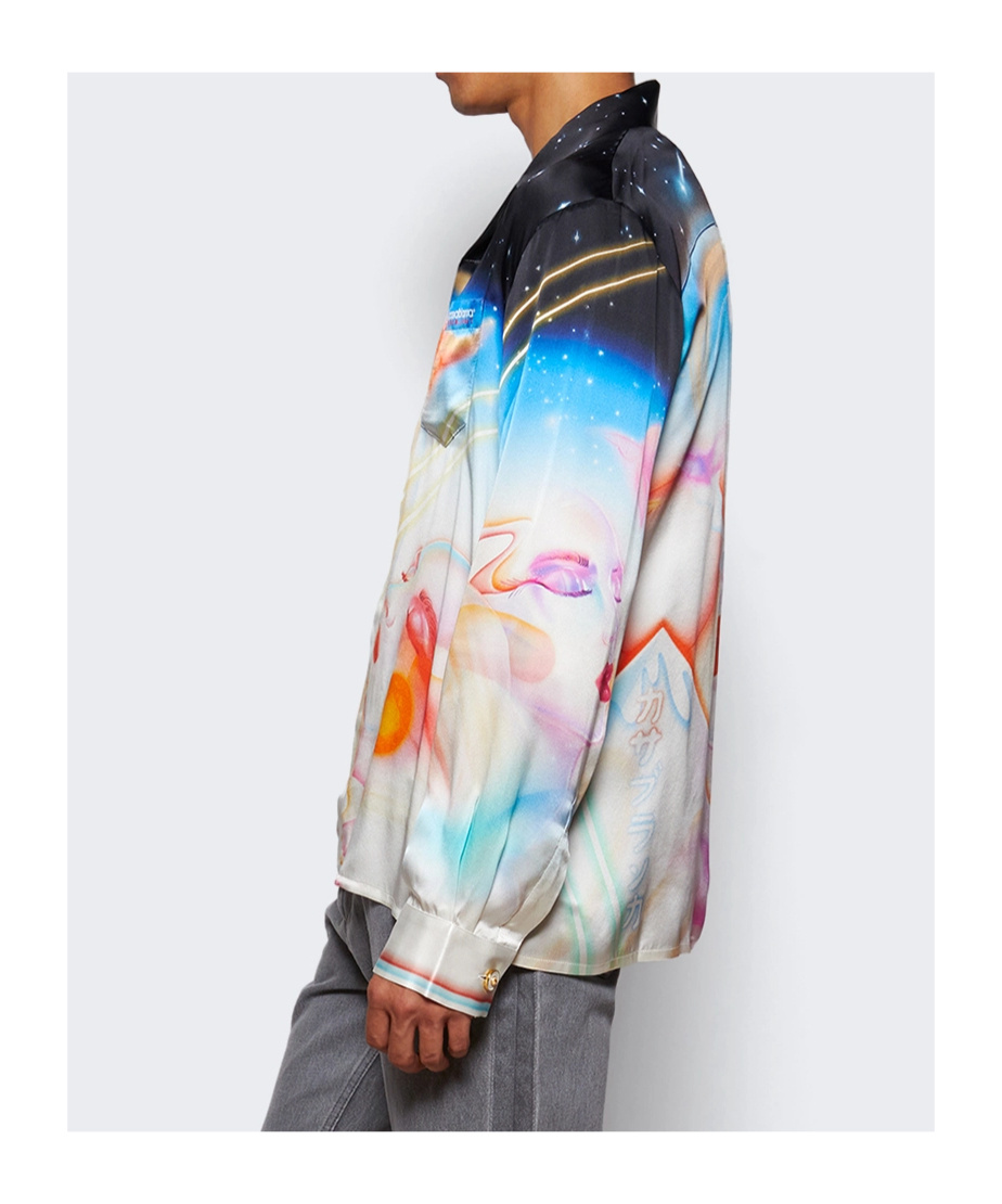 Casablanca Mens Galactic Connection Cuban-collar Graphic-pattern Silk Shirt In Multi