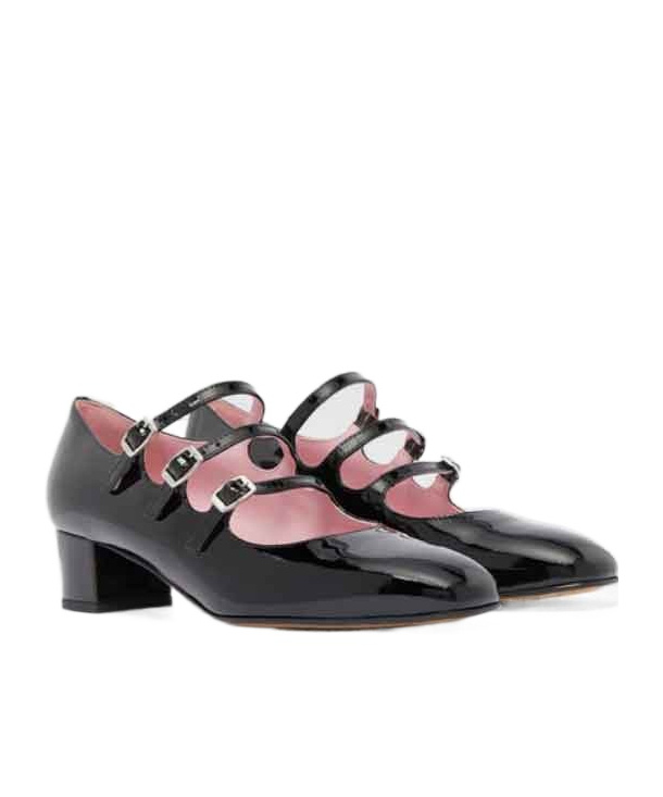 Carel Paris Kina' Black Mary Janes With Straps And Block Heel In Patent Leather