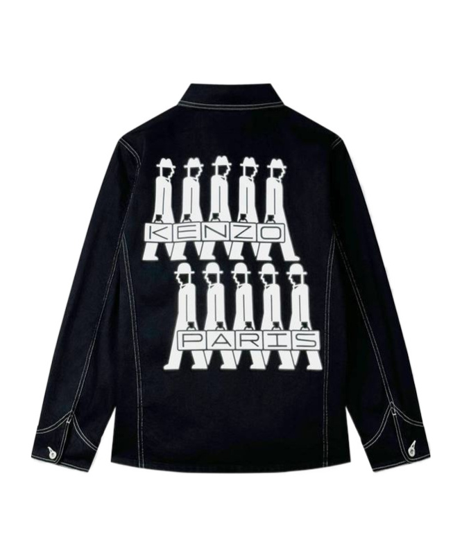 Kenzo Long-sleeved Denim Coat In Black