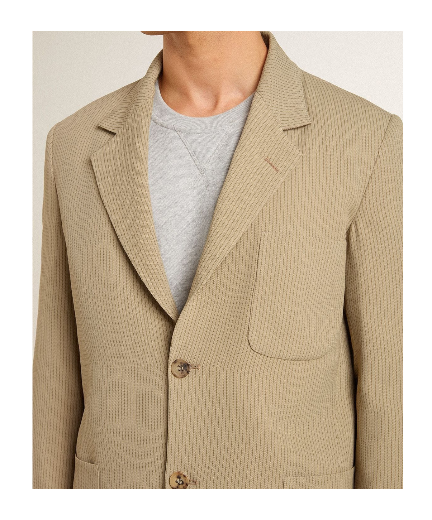 Golden Goose Journey Ms Decontructed Jacket Lowell Pinstripe Blend Viscose Fabric In Nude