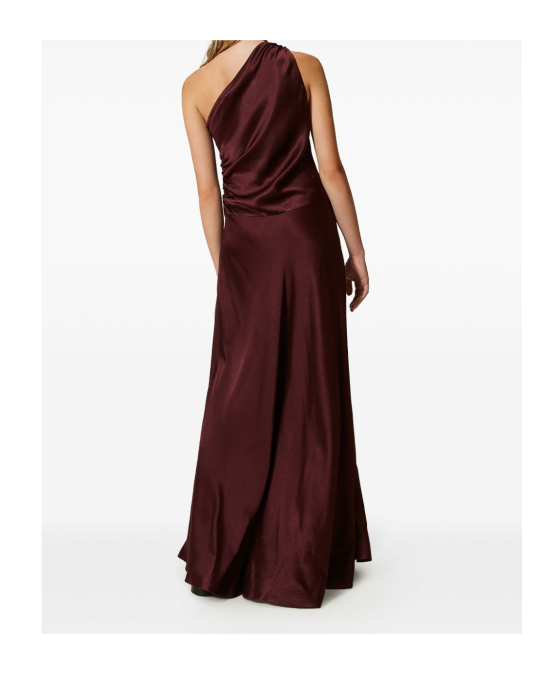 Twinset One-shoulder Satin Dress In Brown