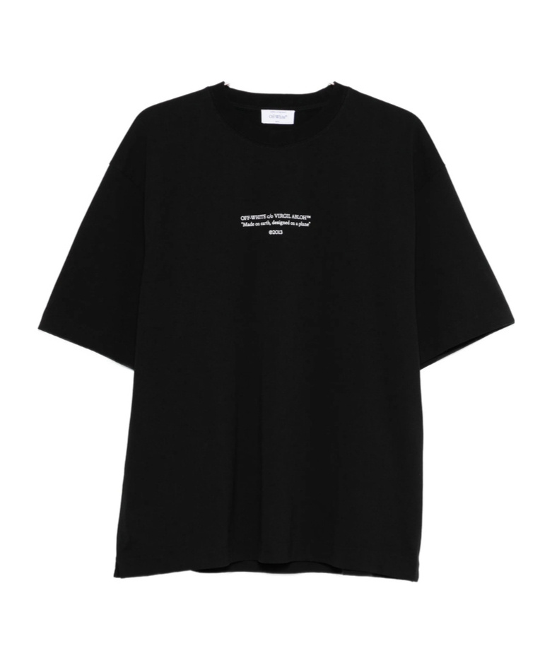 Off-white Black Crewneck T-shirt With Logo Lettering On The Front In Cotton Man In Black