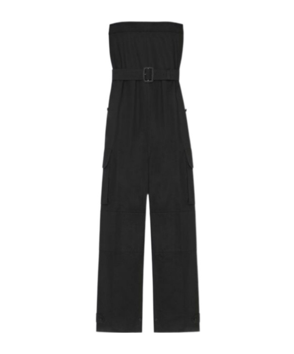 Saint Laurent Cassandre Strapless Jumpsuit In Black