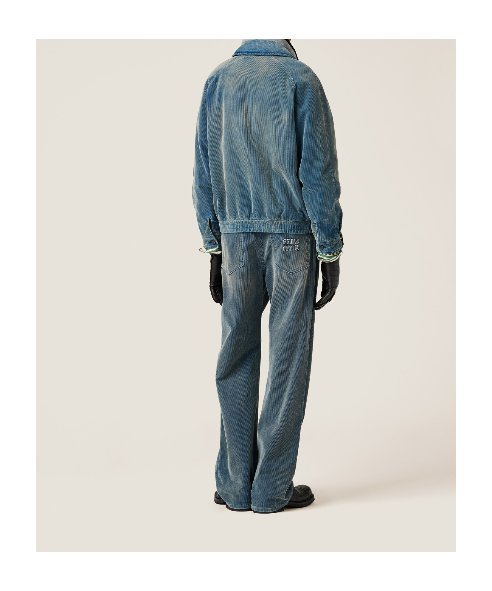 Miu Miu Logo-patch Trousers In Blue