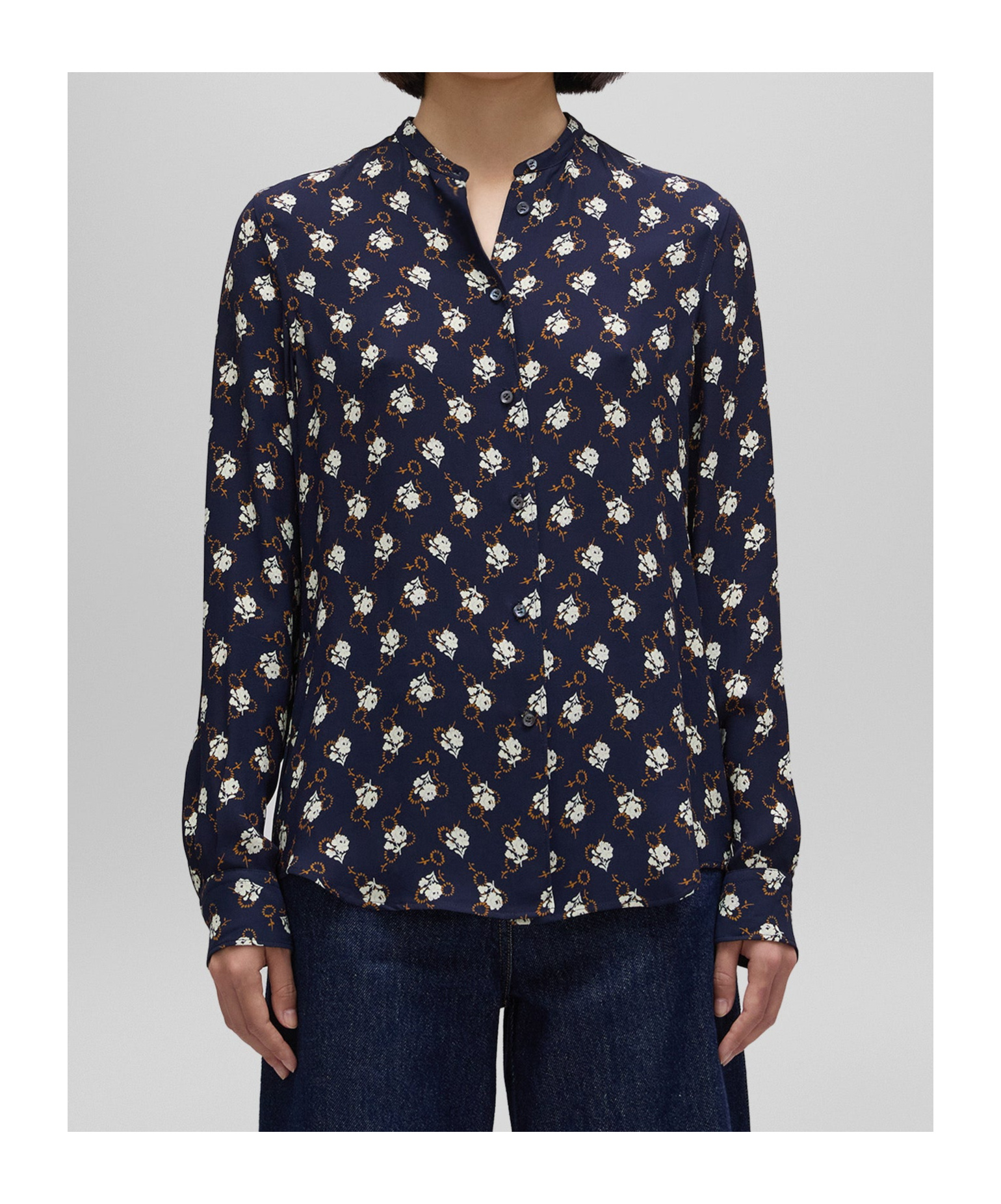 Aspesi Floral-print Viscose Crepe Blouse With Pleated Back In Black