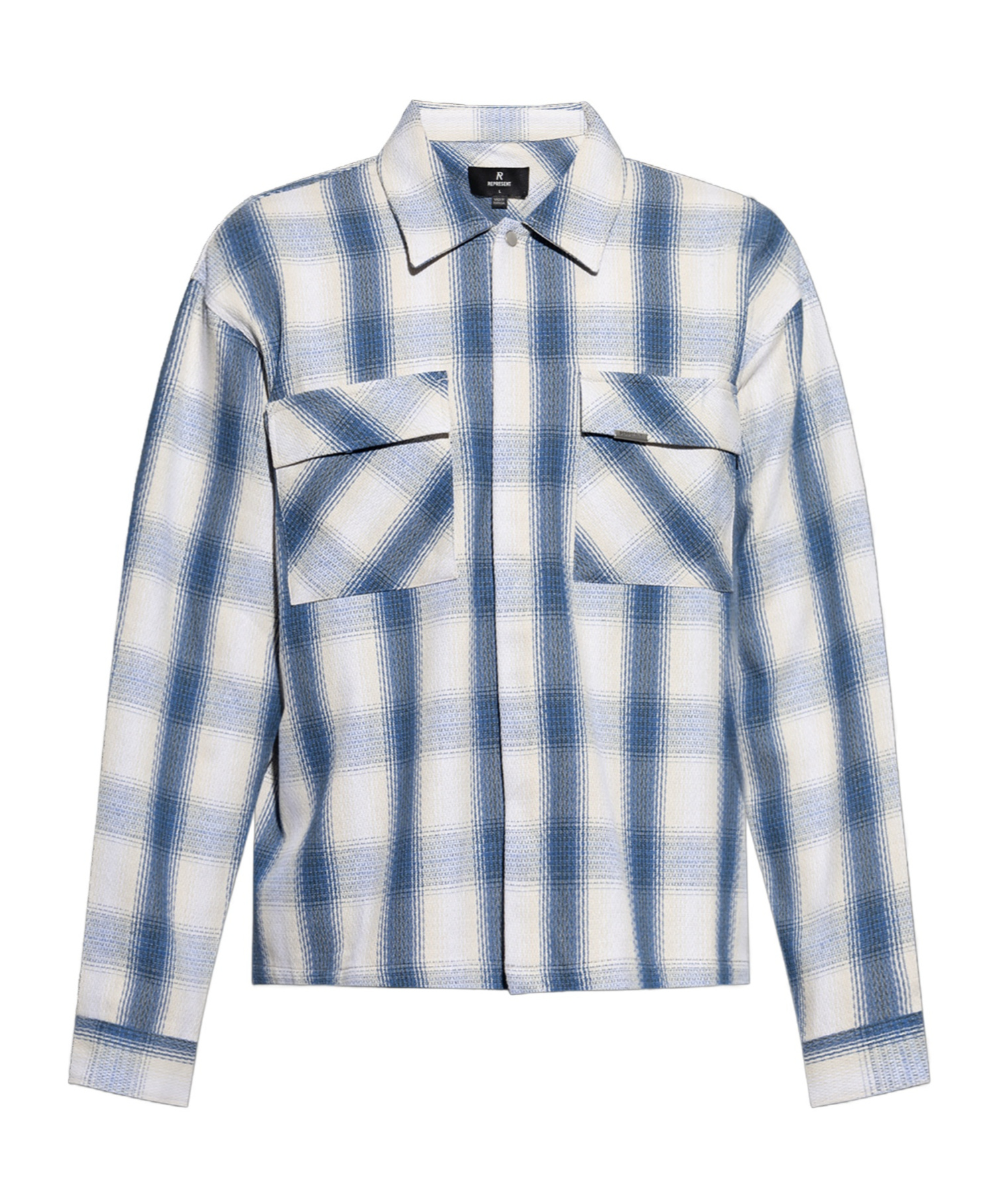Represent Blue Shirt With Classic Collar And All-over Check Motif In White