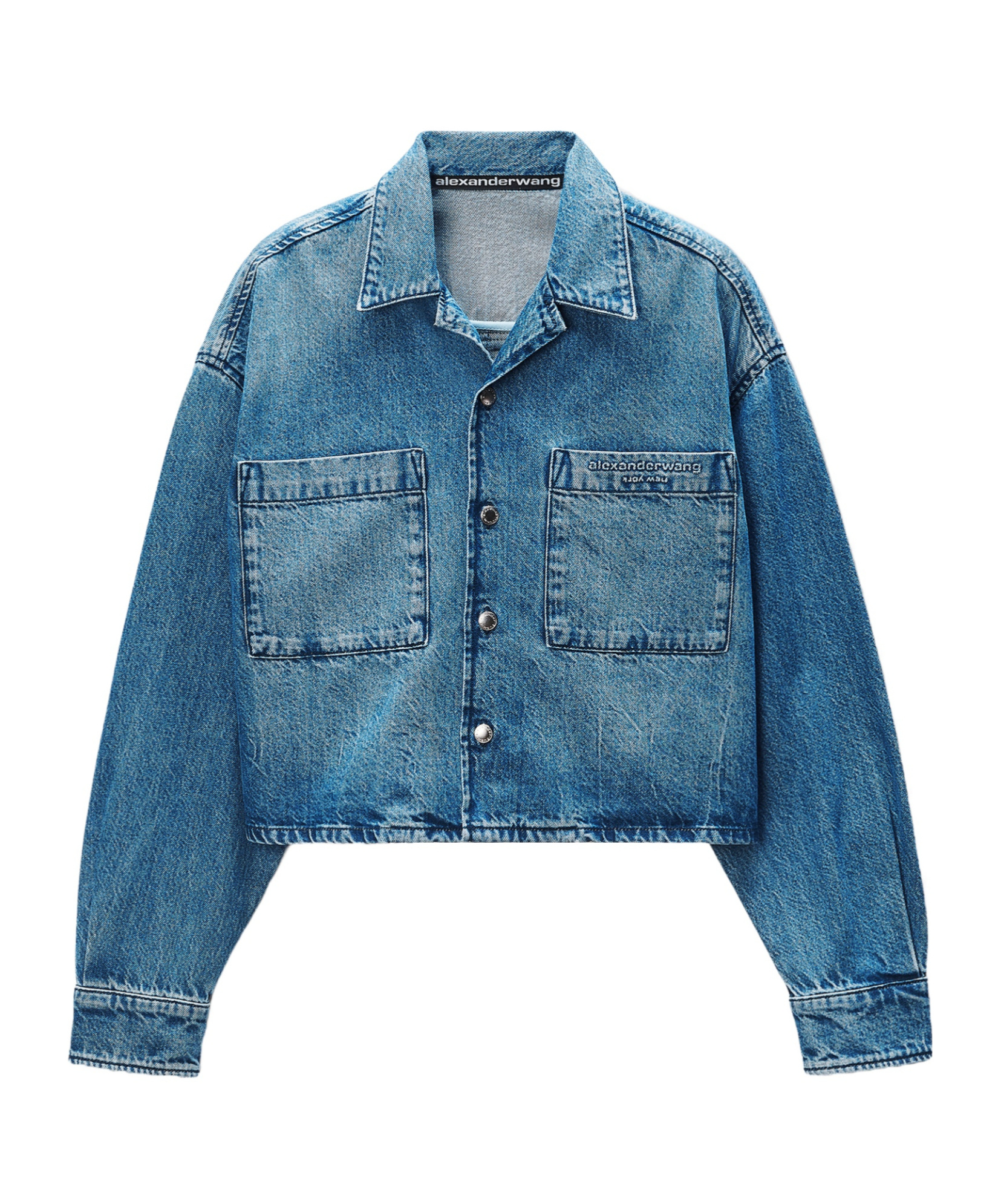 Alexander Wang Cropped Long Sleeve Shirt In Blue