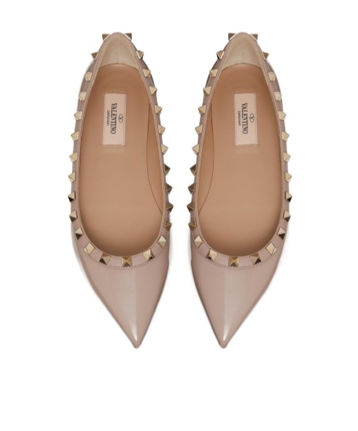 Valentino Garavani Patent Rockstud Ballet Flat Woman Poudre 40 In Nude