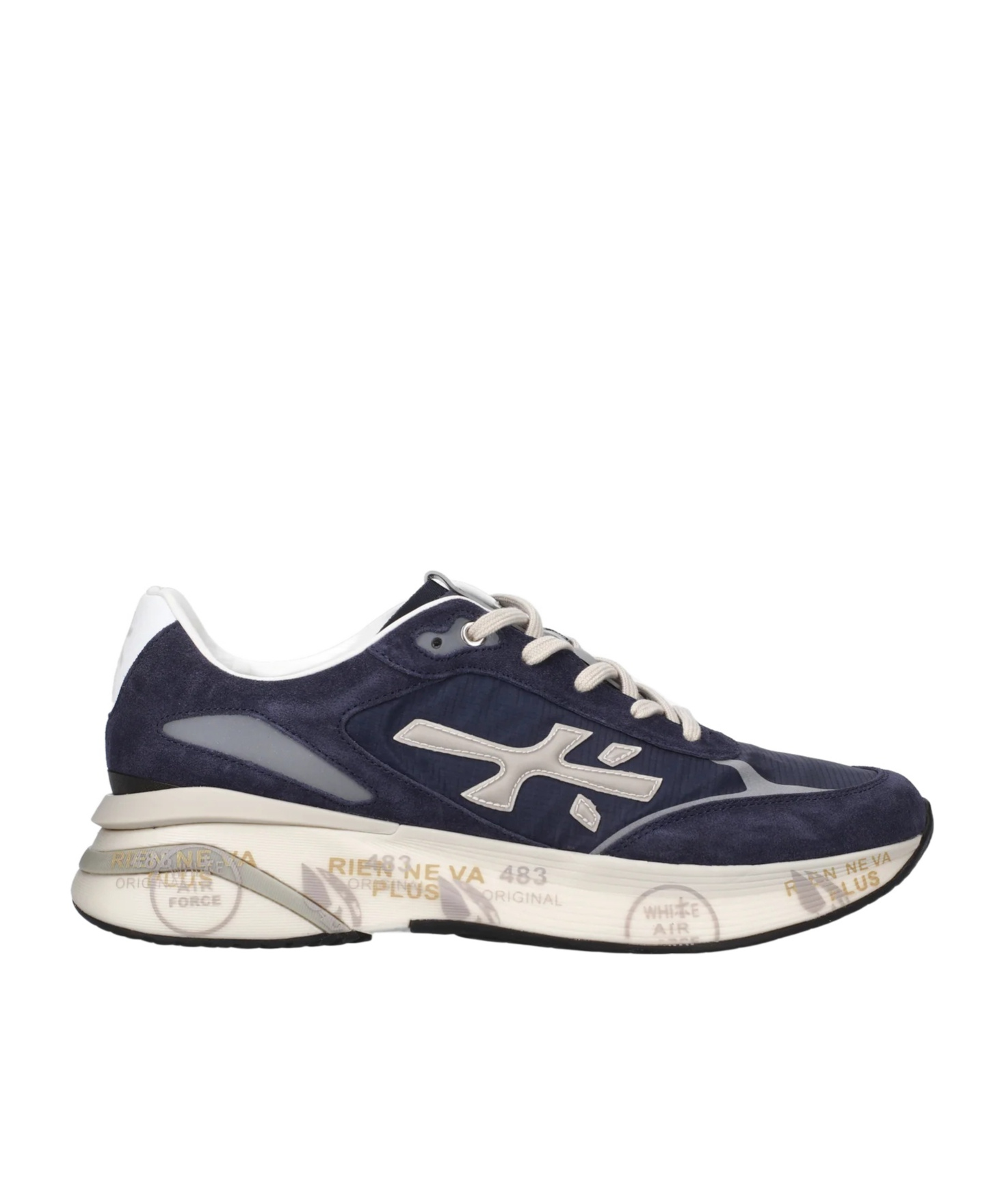 Premiata Blue Suede And Technical Fabric Sneakers With Embossed Logo