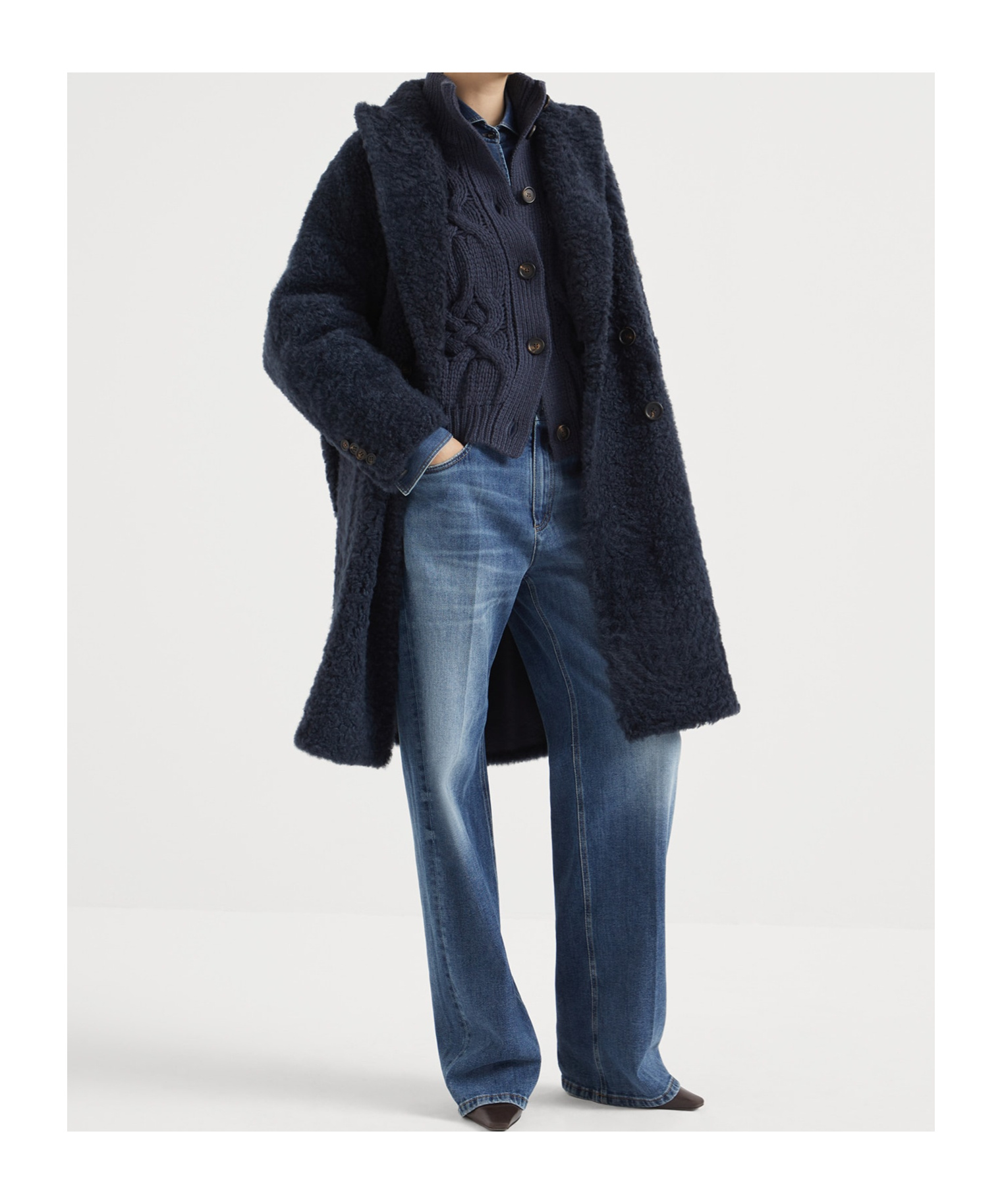 Brunello Cucinelli Shearling Frosty Effect Coat In Black