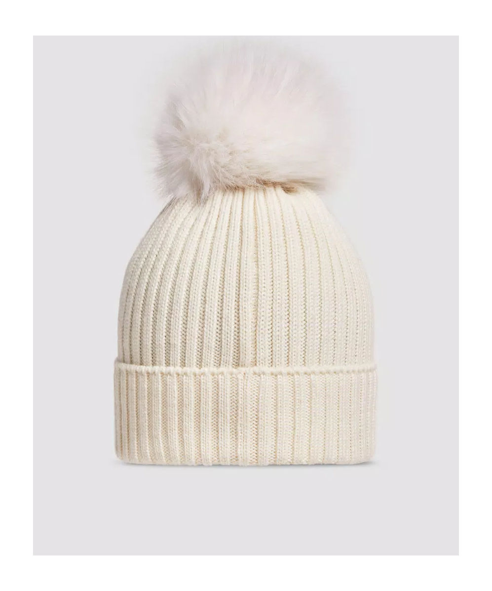 Moncler Pompom Ribbed Beanie In White