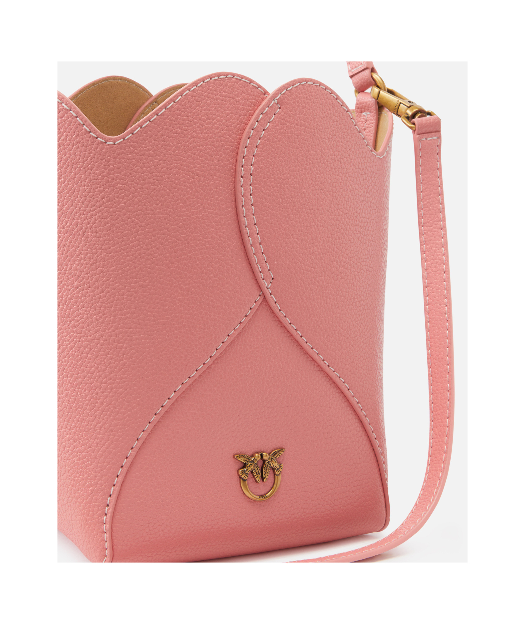 Pinko Heart Mini Leather Bucket Bag With Shoulder Strap In Pink