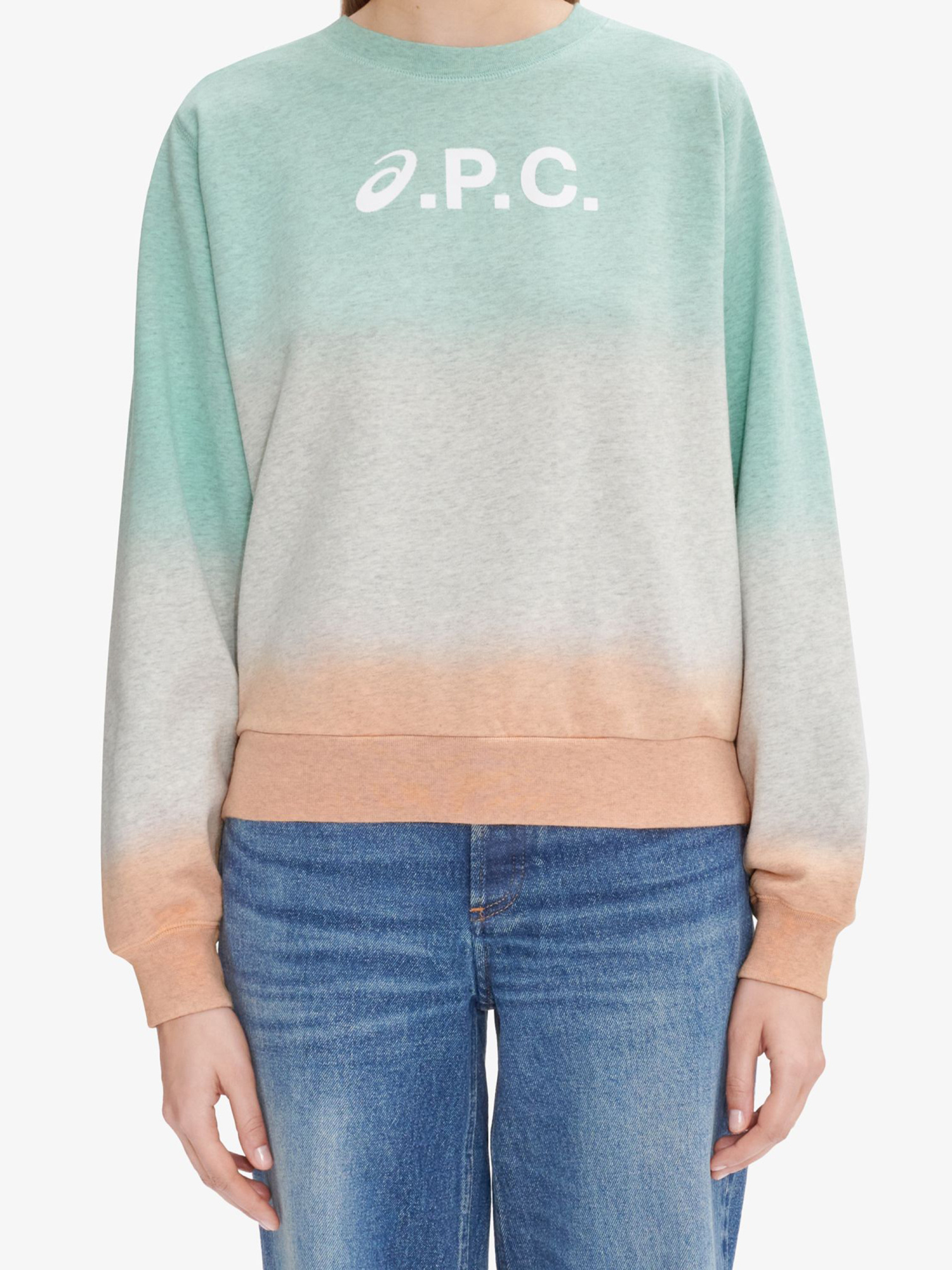 Apc Asics Logo-print Dip-dyed Organic Cotton-jersey Sweatshirt In Blue
