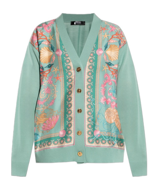 Versace Long-sleeved Cardigan In Green