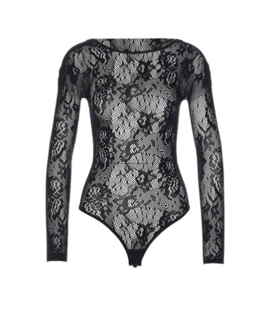 Patrizia Pepe Sheer Floral Lace Long Sleeve Top In Black