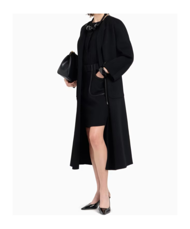 Emporio Armani Virgin-wool Coat With Drawstring Waist In Black