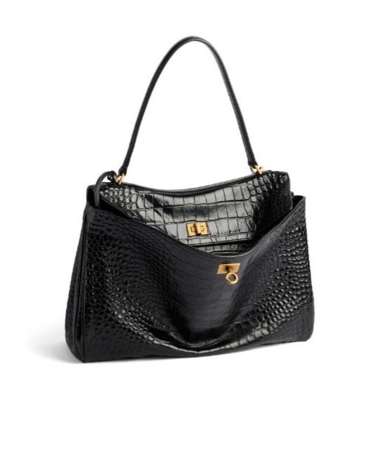 Balenciaga Women`s Medium Rodeo Crocodile Embossed Bag In Black In Black