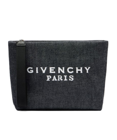 Givenchy Logo Cotton Denim Pouch In Black