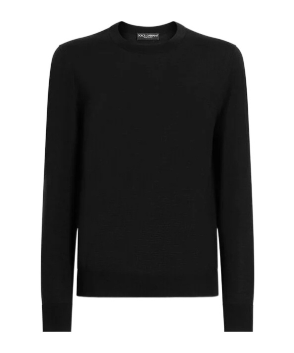 Dolce & Gabbana Men Black Sweater With Tonal Signature Logo In Silk Man In Black