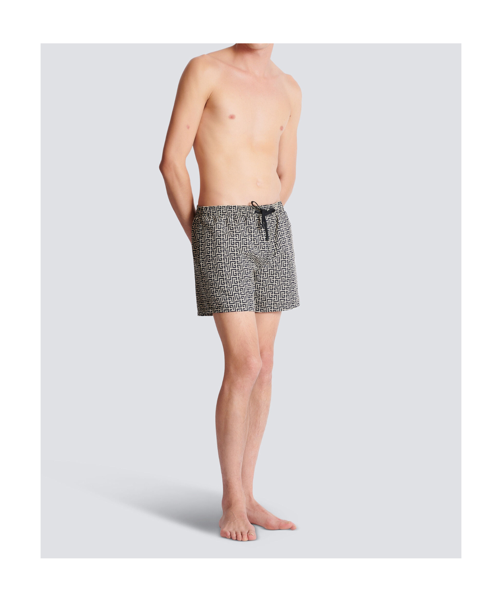 Balmain Printed Pb Labyrinth Swim Shorts In Black