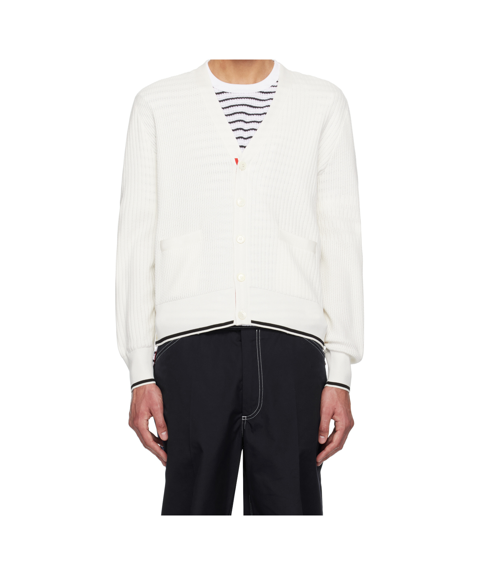 Shop Thom Browne 4-bar Open-knit Cardigan In White