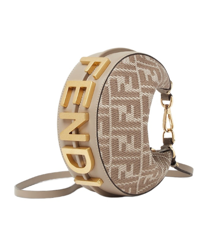 Shop Fendi Dove Gray Denim-effect Ff Jacquard Mini-bag In Nude