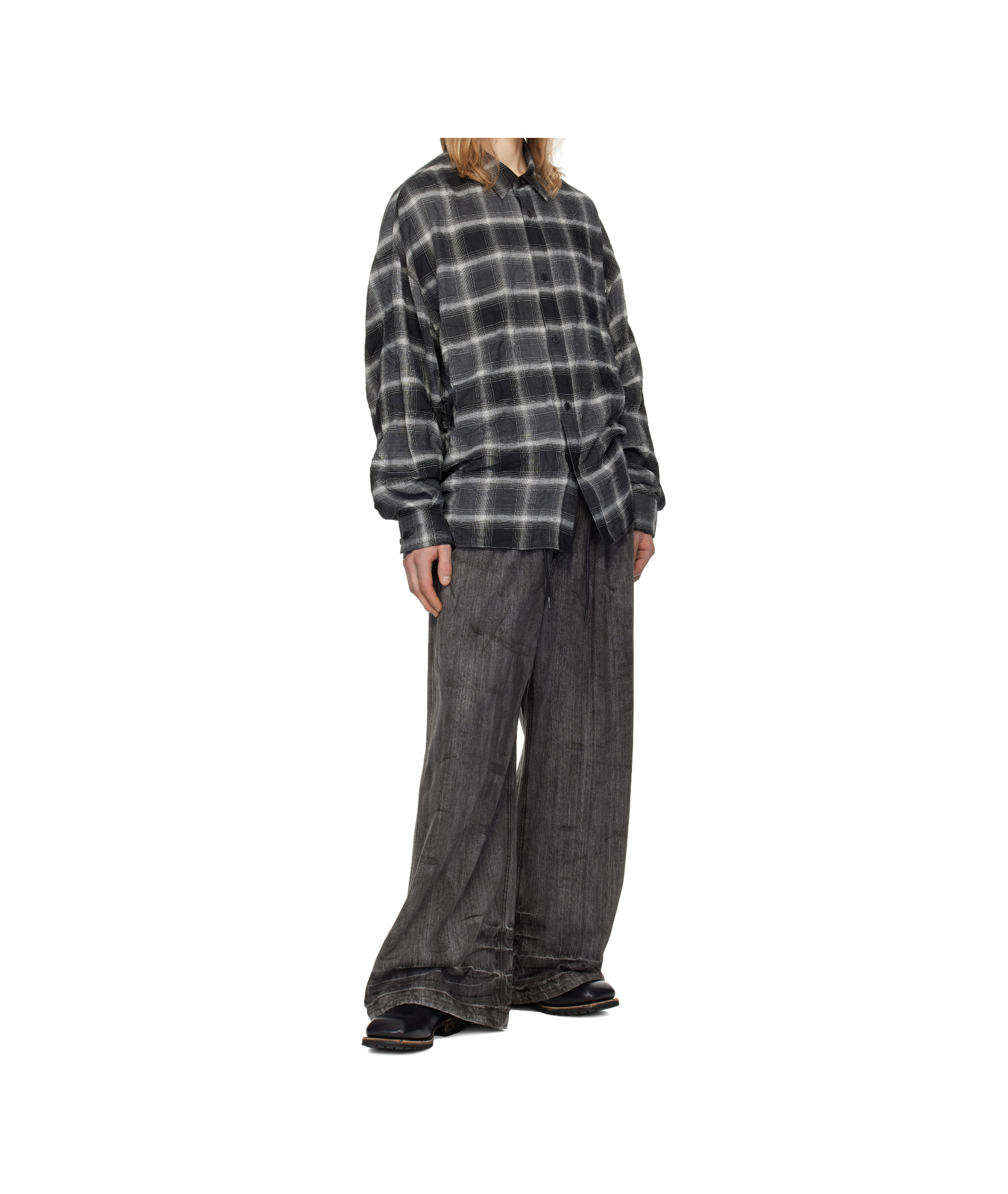 Juunj Gray Crinkled Check Shirt In Black