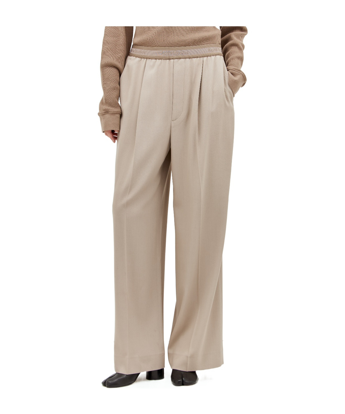 Acne Studios Women Logo Waistband Tailored Pants In Nude