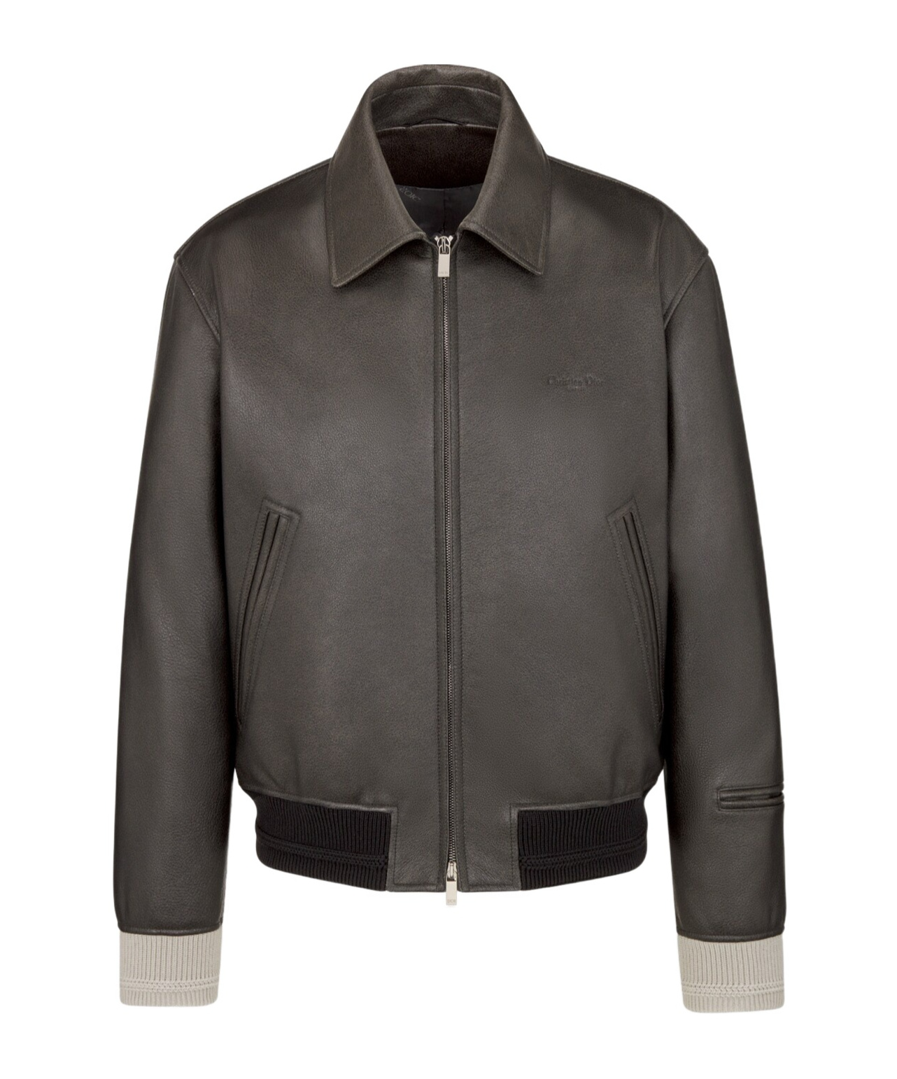 Dior Zippered Long-sleeved Leather Jacket In Black