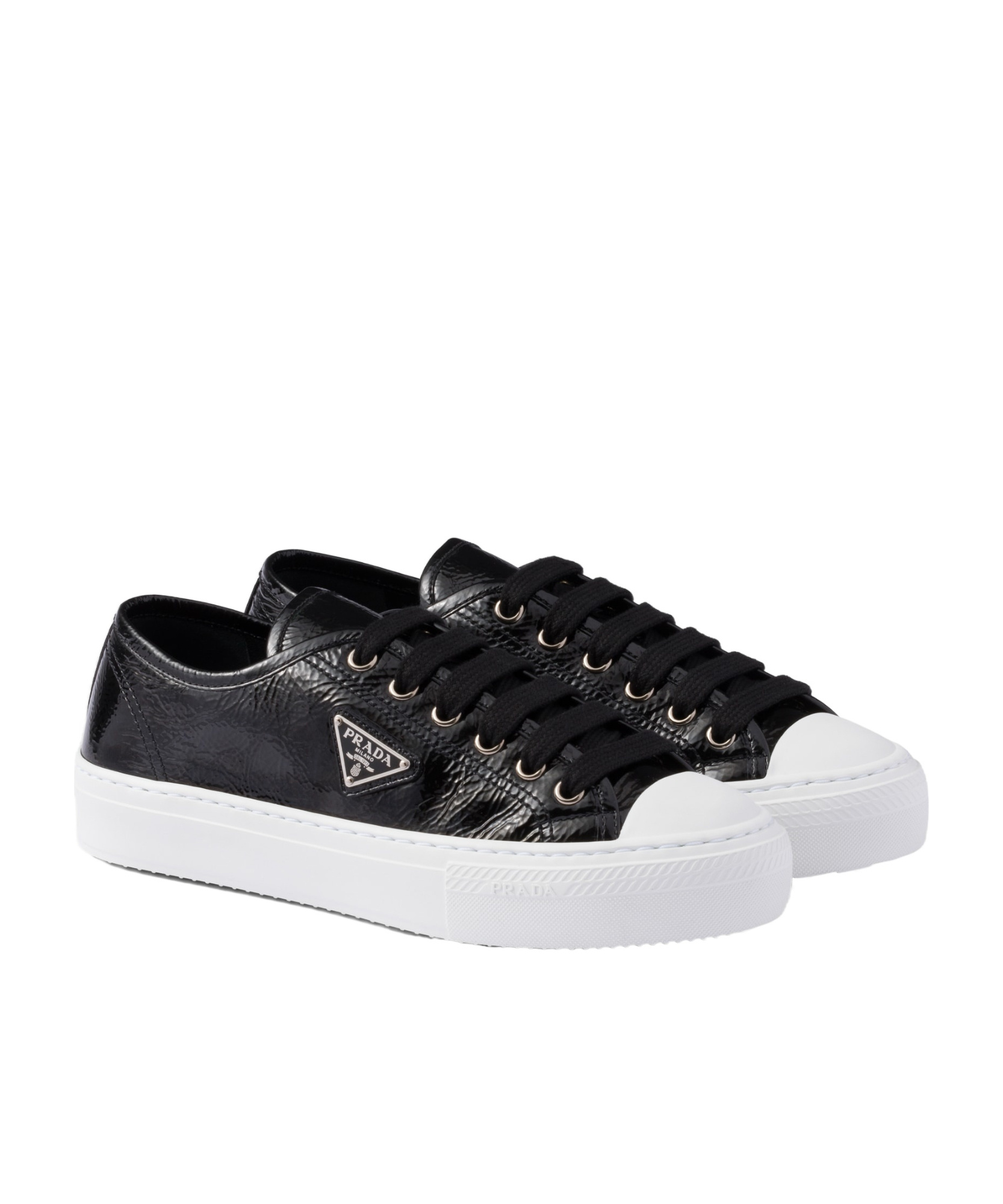 Prada Smash Naplak Leather Triangle Logo Low-top Sneakers In Black