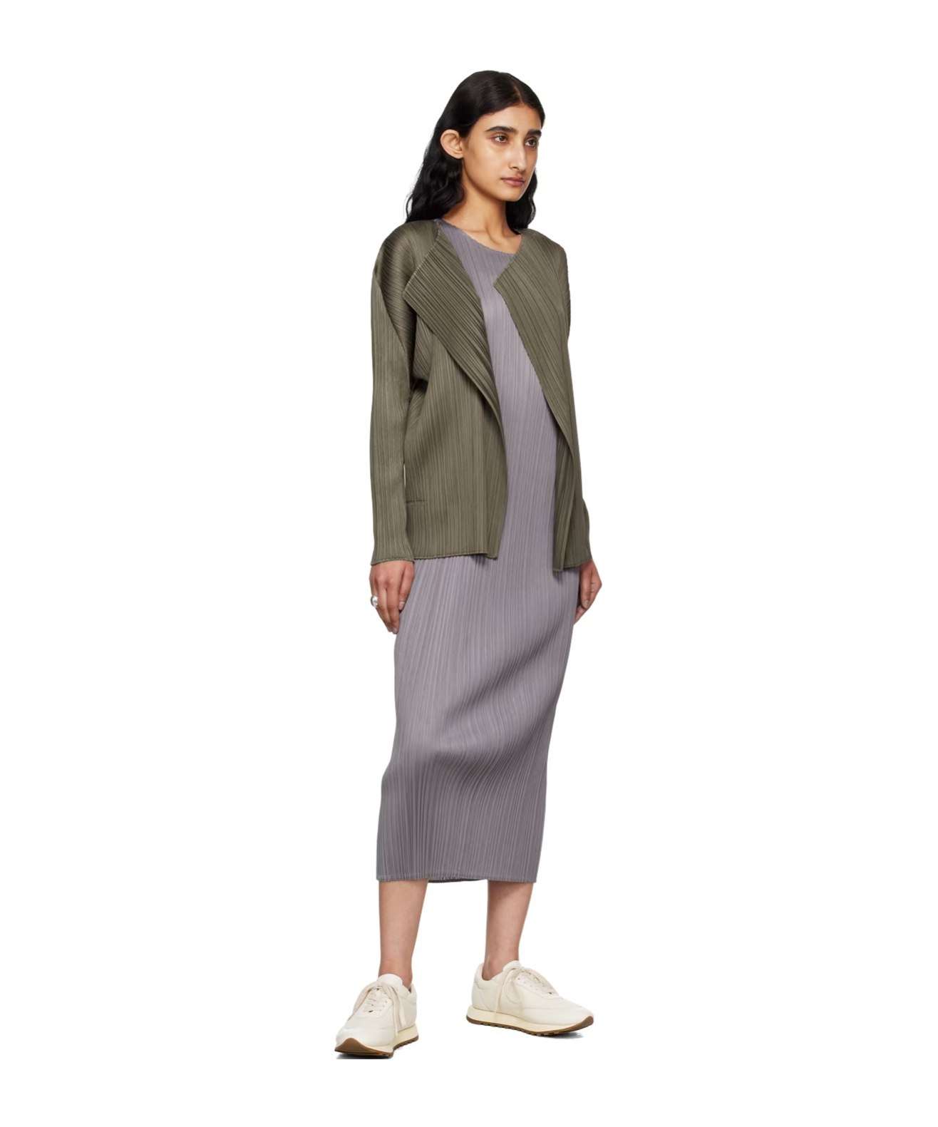 Shop Issey Miyake Pleated Dress In Gray