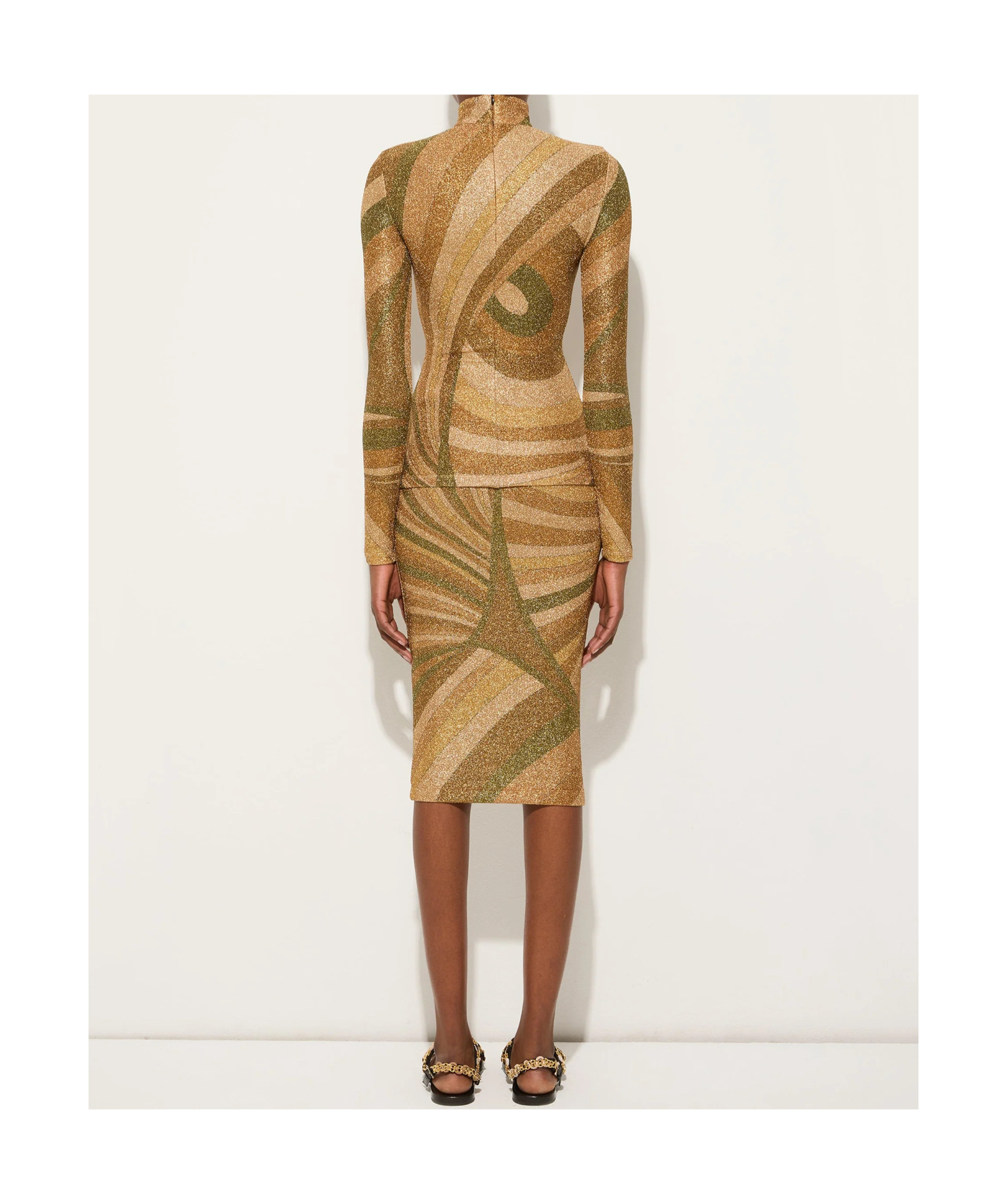 Pucci Iride Print Lamé Jersey Midi Skirt In Brown