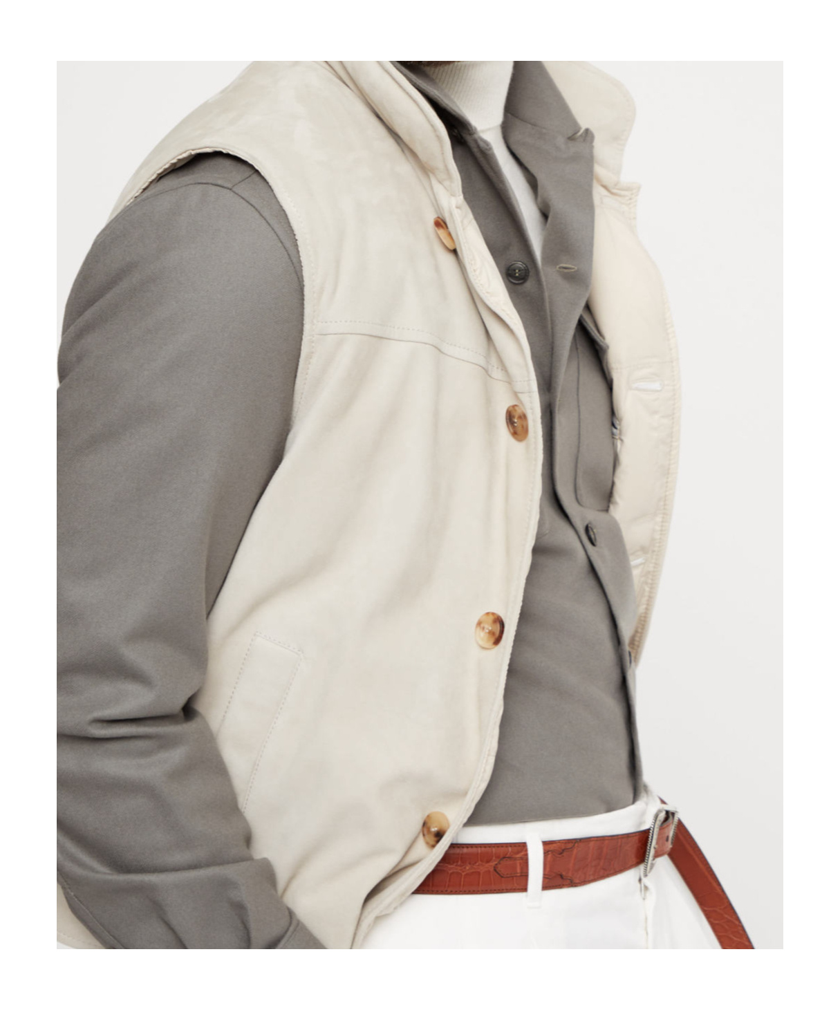 Shop Brunello Cucinelli Padded Leather Vest In White