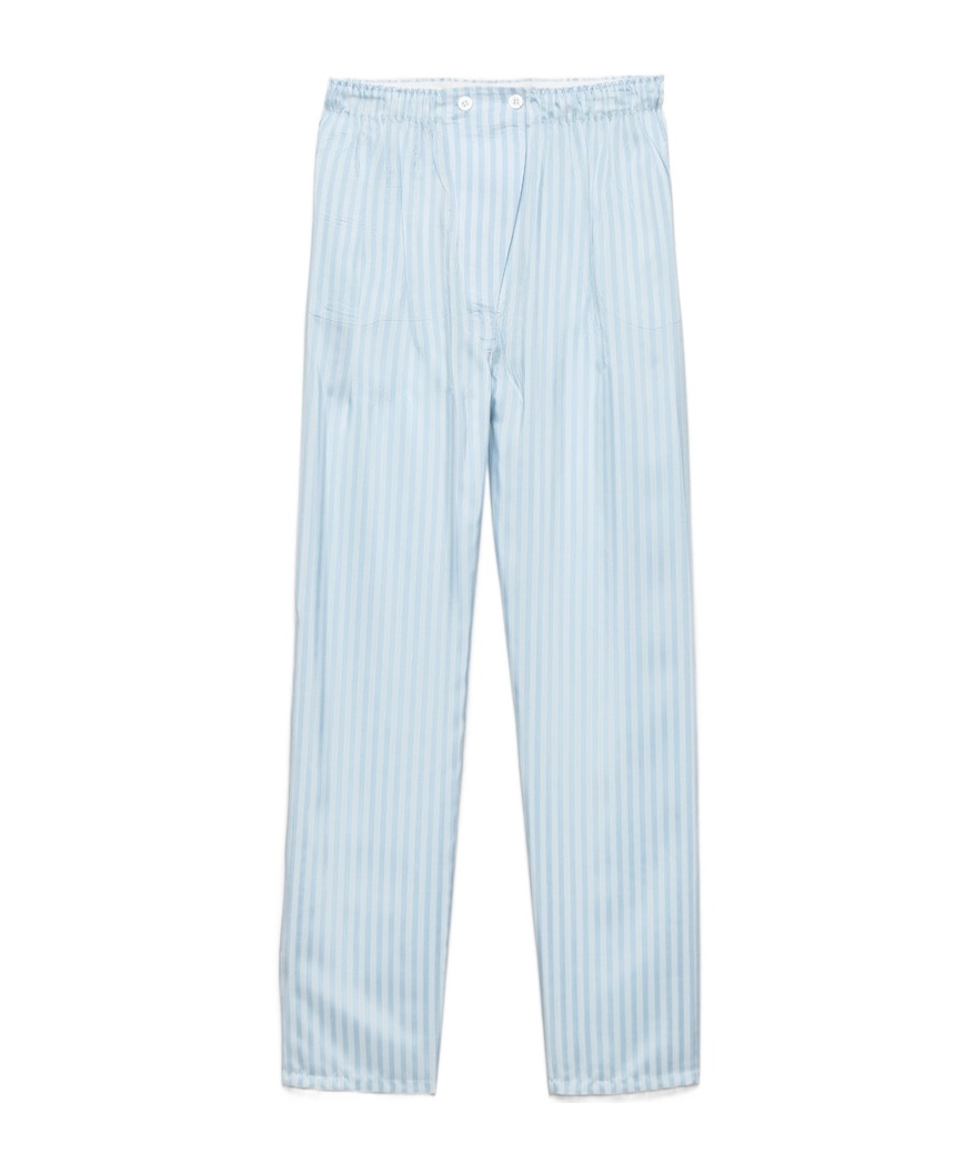 Prada Striped Silk Trousers In Blue