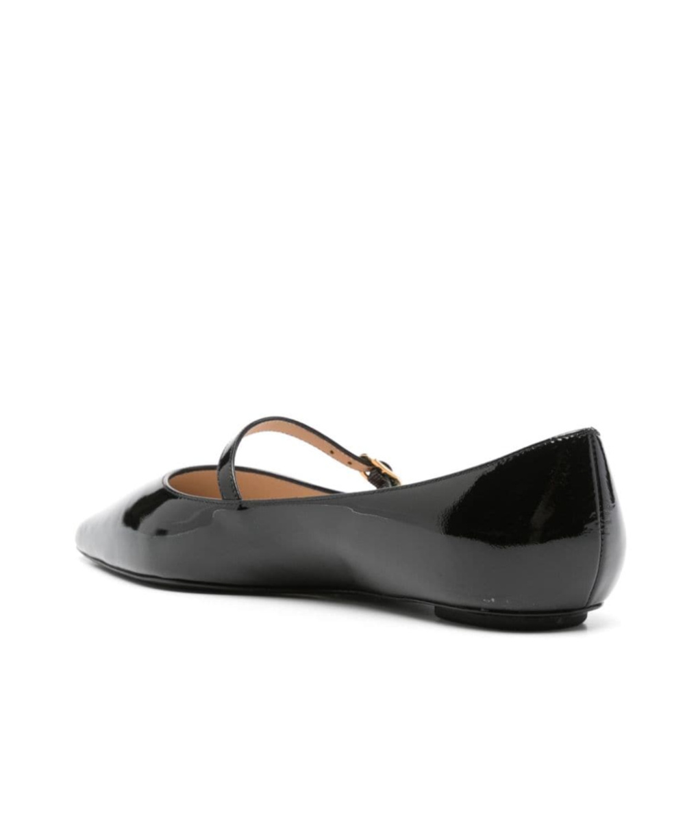 Stuart Weitzman Emilia Leather Mary Jane Point-toe Flats In Black