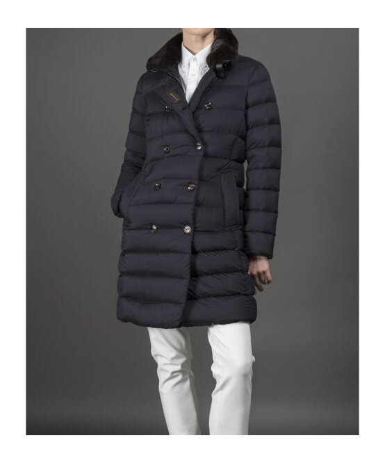 Moorer Double Breasted Long Down Jacket Longan In Black
