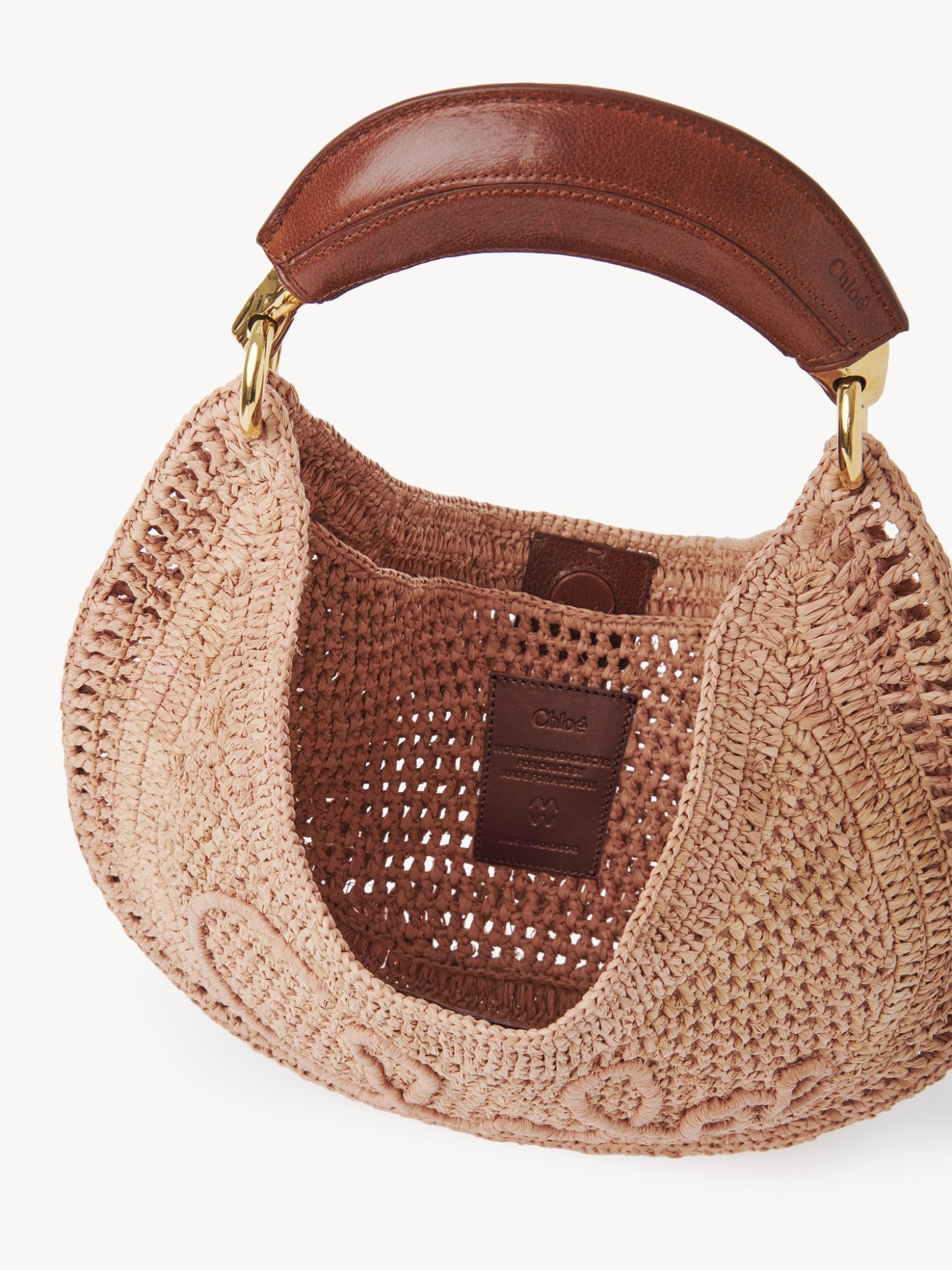 Chloé Summer Banana Top-handle Bag In Crochet Fabric In Nude