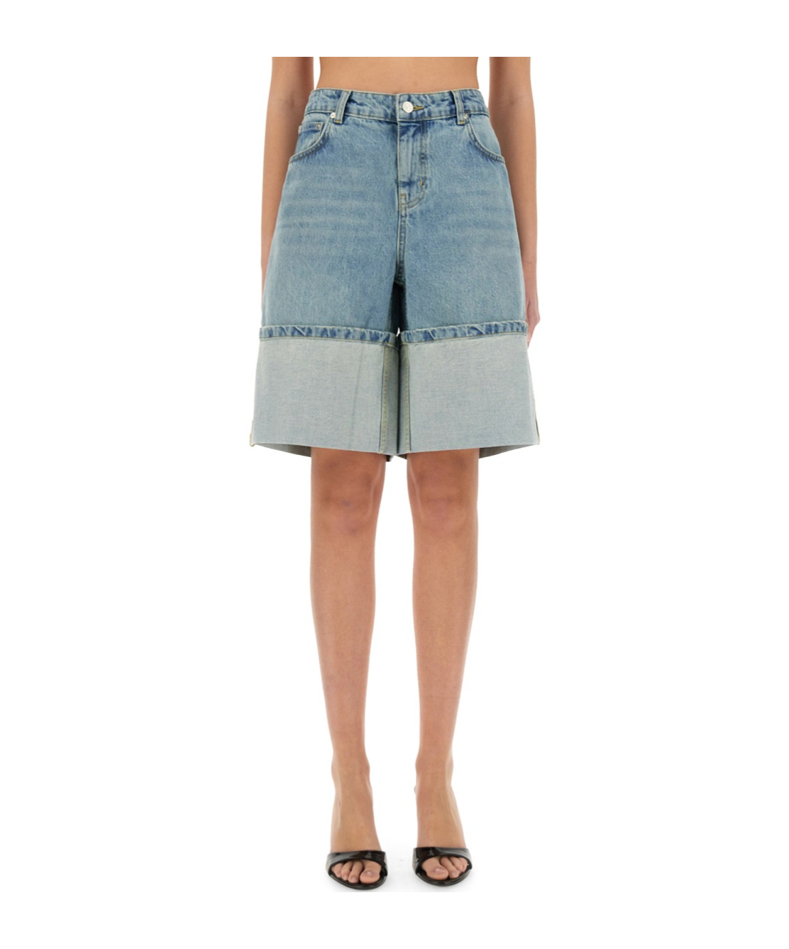 Moschino Wide Fit Denim Bermuda Shorts With Contrast Hem In Blue