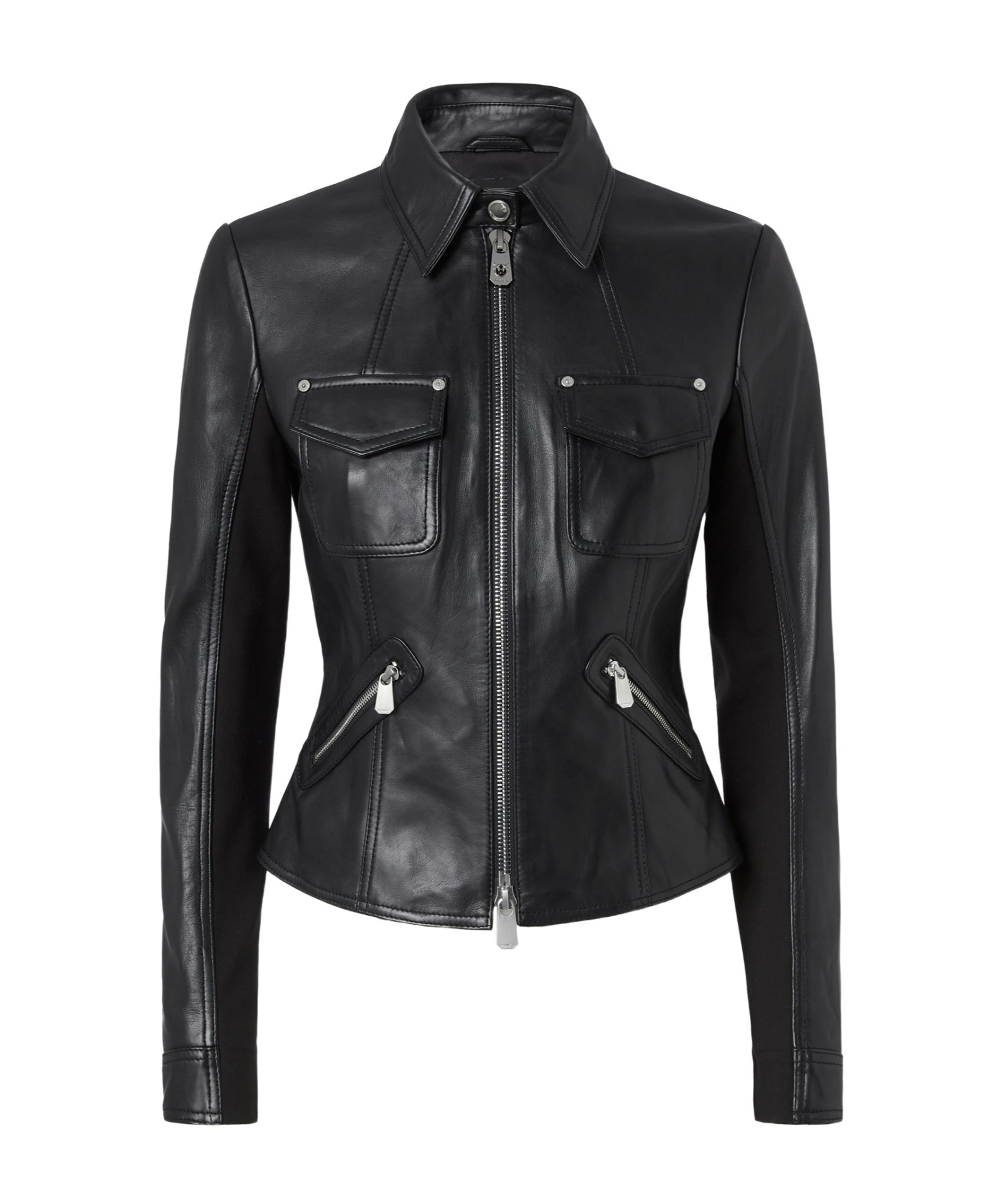 Pinko Blouson De Motard Court En Cuir Et Tissu Technique In Black