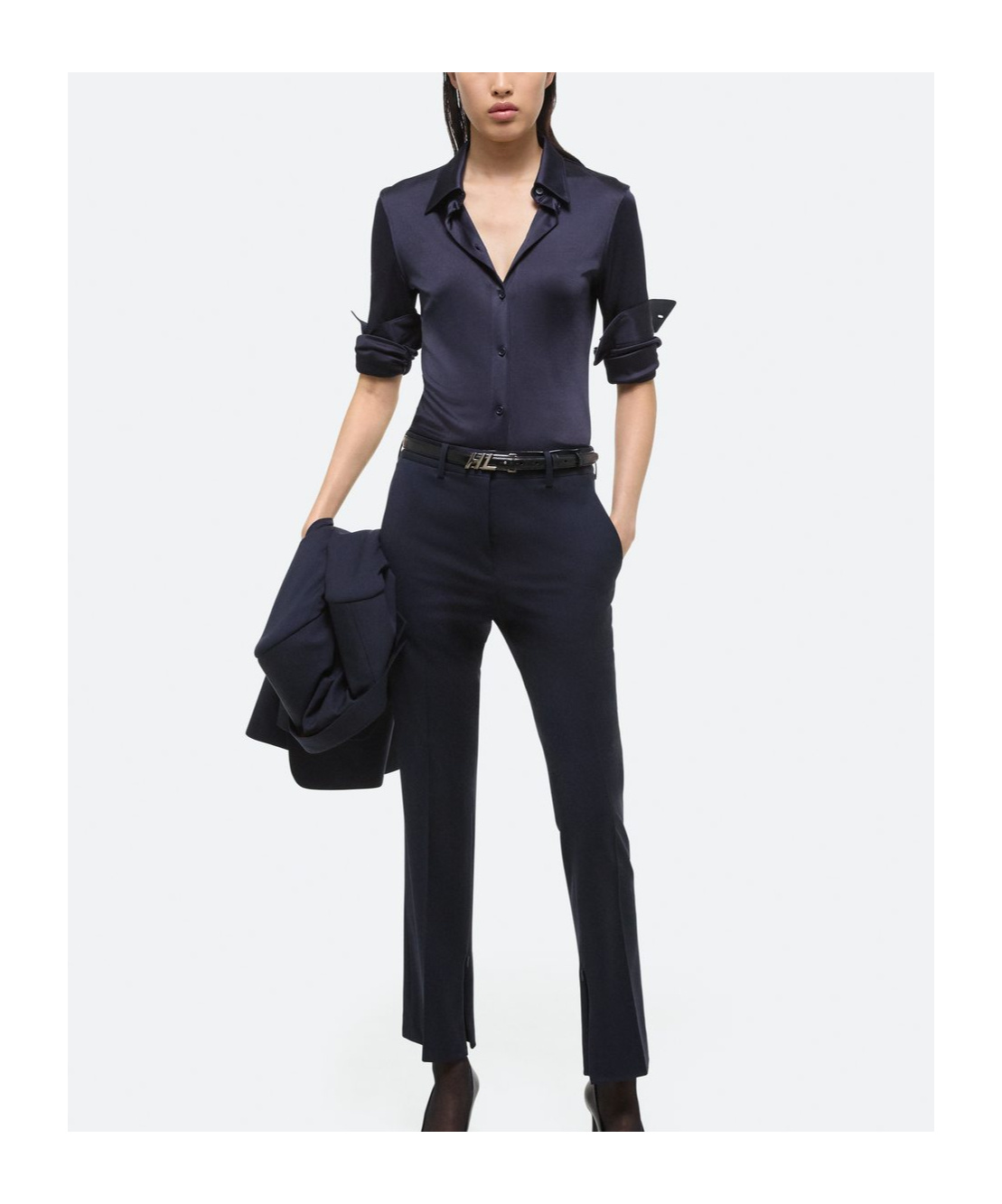 Helmut Lang Pure Wool Trousers In Navy